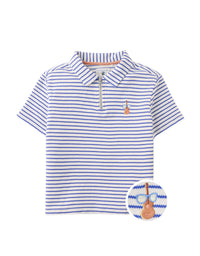 Bruno Zigzag Stripe Twill Jersey Polo Shirt With Guitar Embroidery