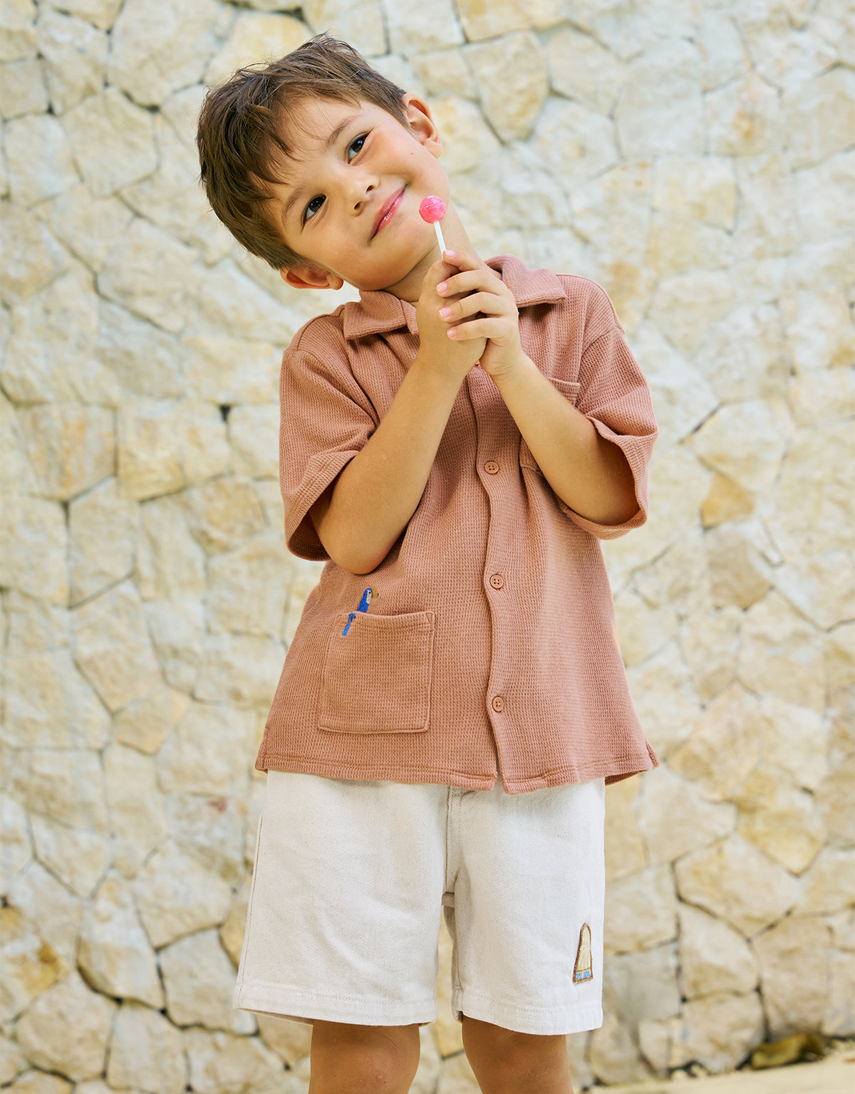 Tommy Waffle Knits Button Down Shirt With Toucan Embroidery