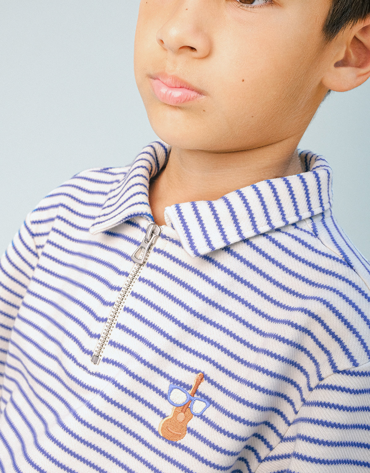 Bruno Zigzag Stripe Twill Jersey Polo Shirt With Guitar Embroidery