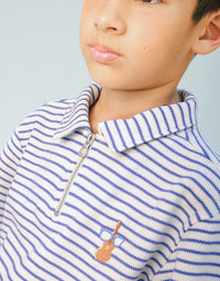 Bruno Zigzag Stripe Twill Jersey Polo Shirt With Guitar Embroidery
