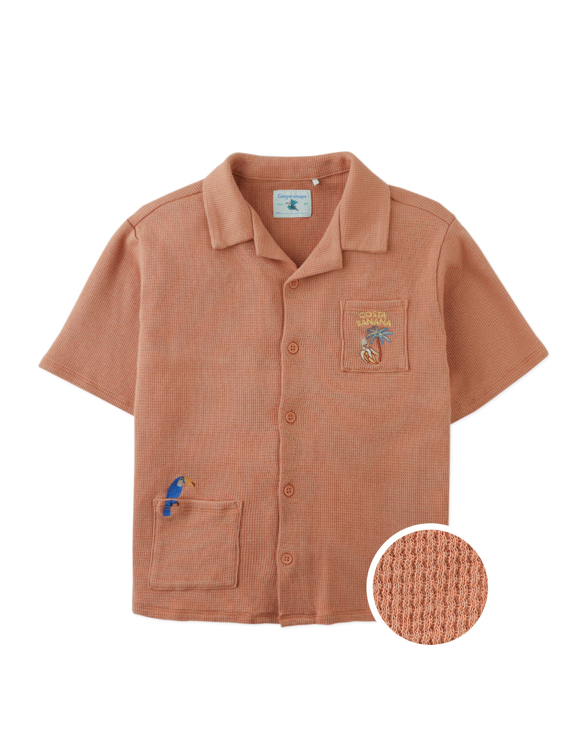 Tommy Waffle Knits Button Down Shirt With Toucan Embroidery