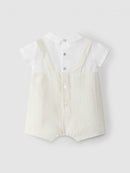 Two-in-one romper cotton stripes with linen - Sand