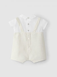 Two-in-one romper cotton stripes with linen - Sand