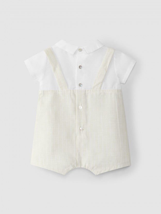 Two-in-one romper cotton stripes with linen - Sand