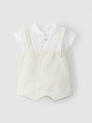 Two-in-one romper cotton stripes with linen - Sand