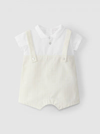 Two-in-one romper cotton stripes with linen - Sand