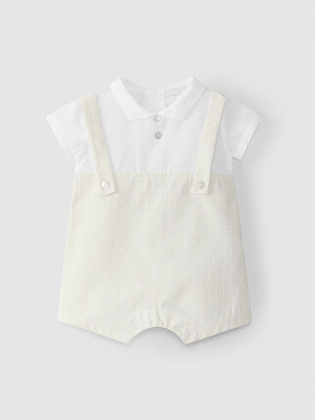 Two-in-one romper cotton stripes with linen - Sand