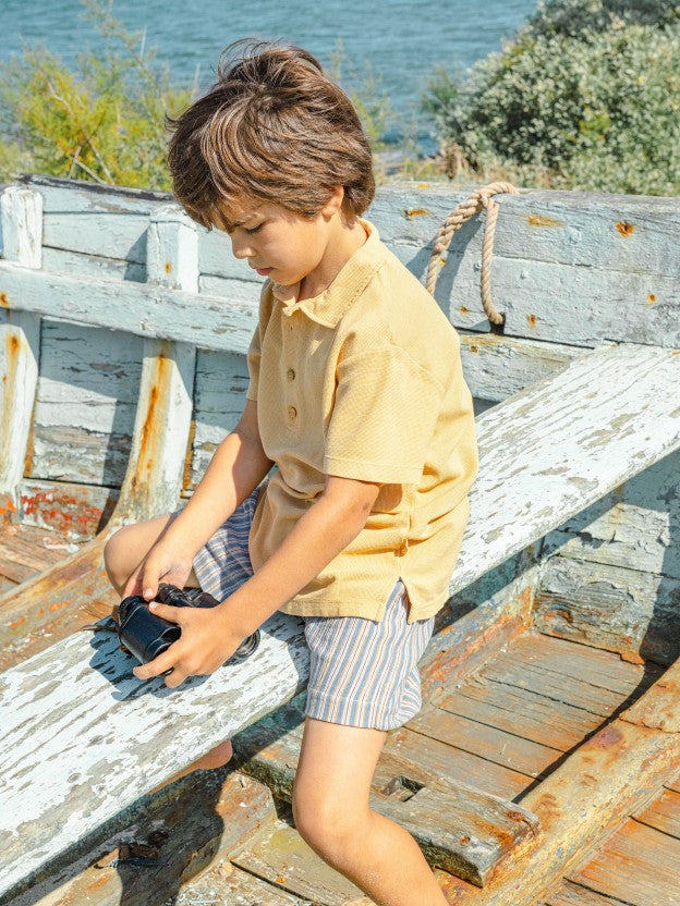 Dungaree shorts multi-coloured stripes