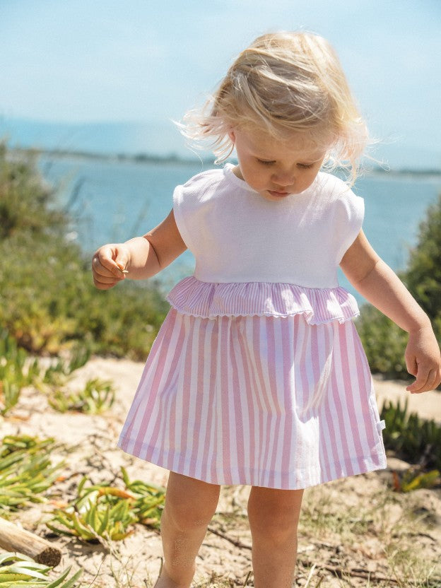 Dress in pique and striped Oxford fabric