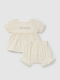 Blouse and shorts set with embroidery and lace details
