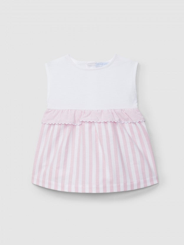 Dress in pique and striped Oxford fabric