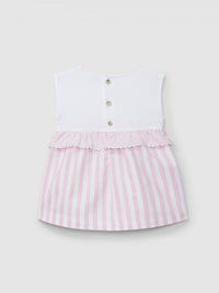 Dress in pique and striped Oxford fabric