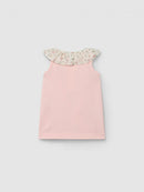 Dress pique with ruffled printed collar pink