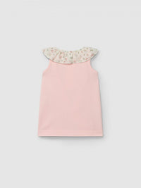 Dress pique with ruffled printed collar pink