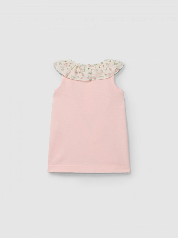 Dress pique with ruffled printed collar pink