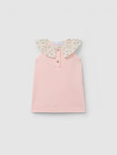 Dress pique with ruffled printed collar pink