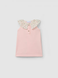 Dress pique with ruffled printed collar pink