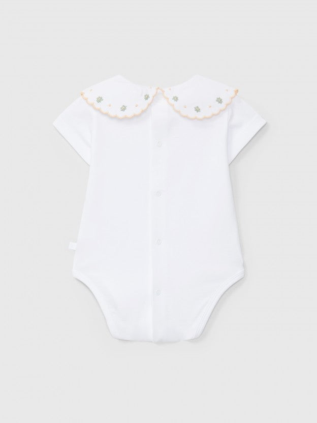 Bodysuit collar embroidered flowers - Light Orange
