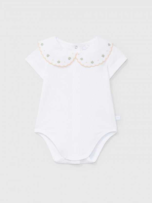 Bodysuit collar embroidered flowers - Light Orange