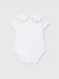 Bodysuit collar embroidered flowers - Ocher