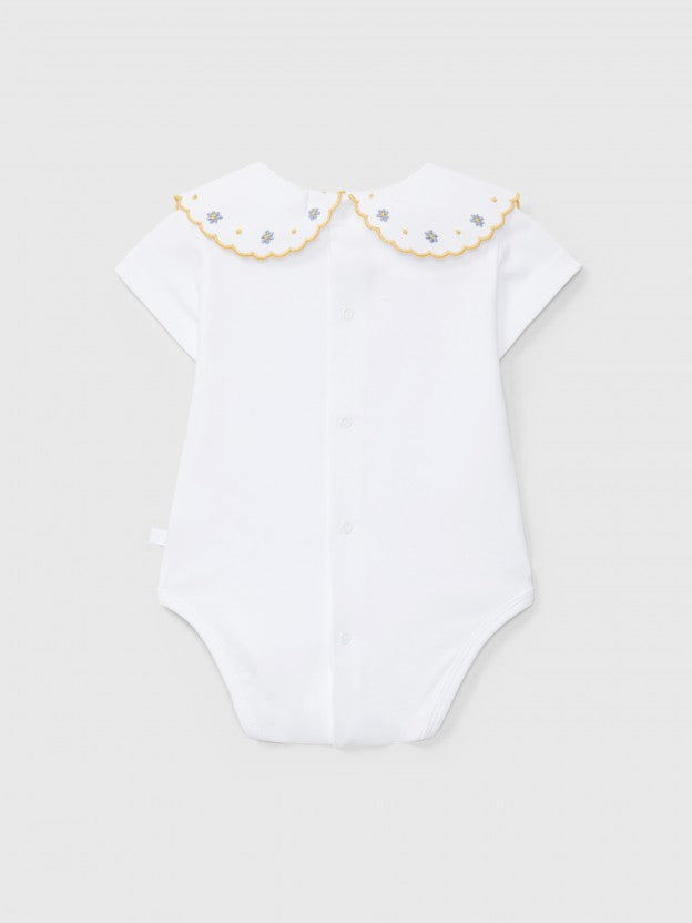 Bodysuit collar embroidered flowers - Ocher