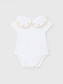 Bodysuit collar embroidered flowers - Ocher