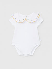 Bodysuit collar embroidered flowers - Ocher
