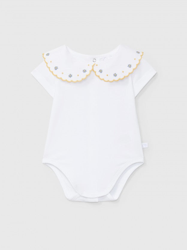 Bodysuit collar embroidered flowers - Ocher