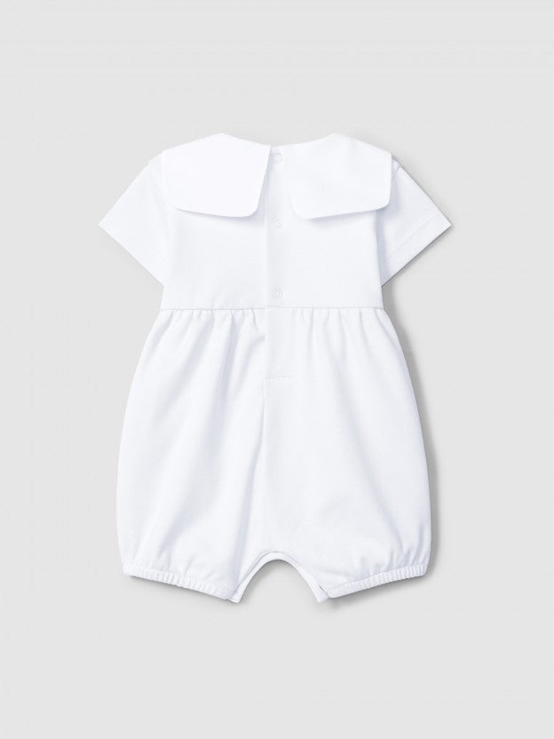 Shortie sailor collar and striped jacquard - White