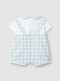 Two-in-one checked seersucker romper