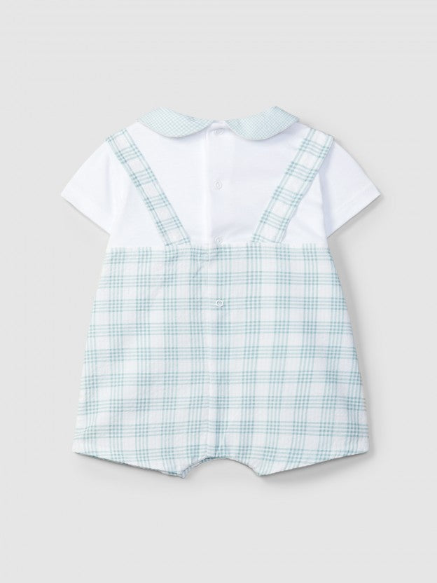 Two-in-one checked seersucker romper
