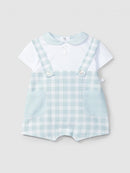 Two-in-one checked seersucker romper