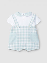 Two-in-one checked seersucker romper