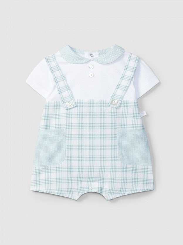 Two-in-one checked seersucker romper