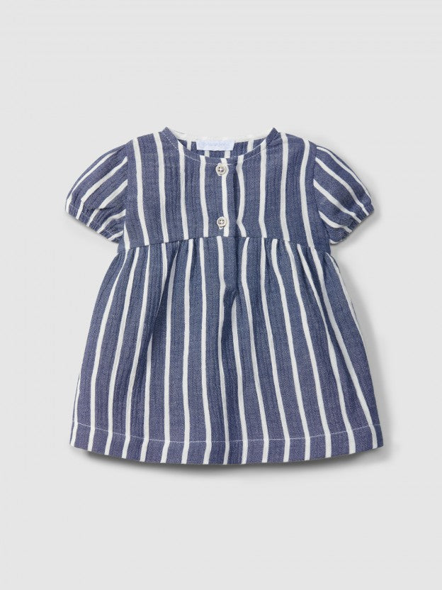 Dress in striped gauze Navy Blue