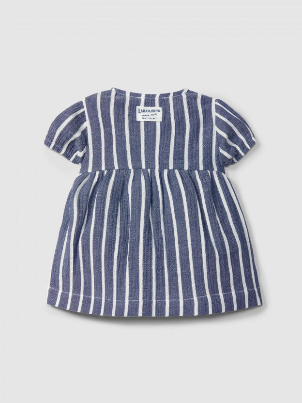 Dress in striped gauze Navy Blue