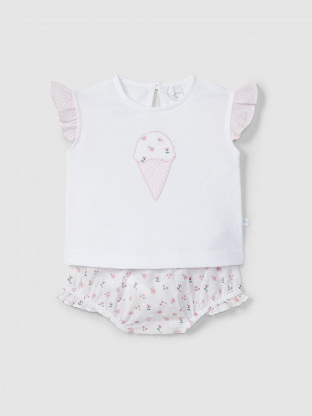 Two-piece set floral plumeti and embroidery