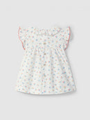 Dress floral print with ruffled collar - White