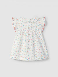 Dress floral print with ruffled collar - White