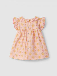 Dress floral print with ruffled collar - Pink