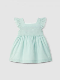 Dress in textured cotton with smocking on the chest