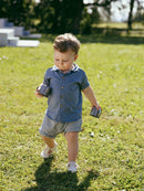 Pull-up shorts in striped fabric - Indigo