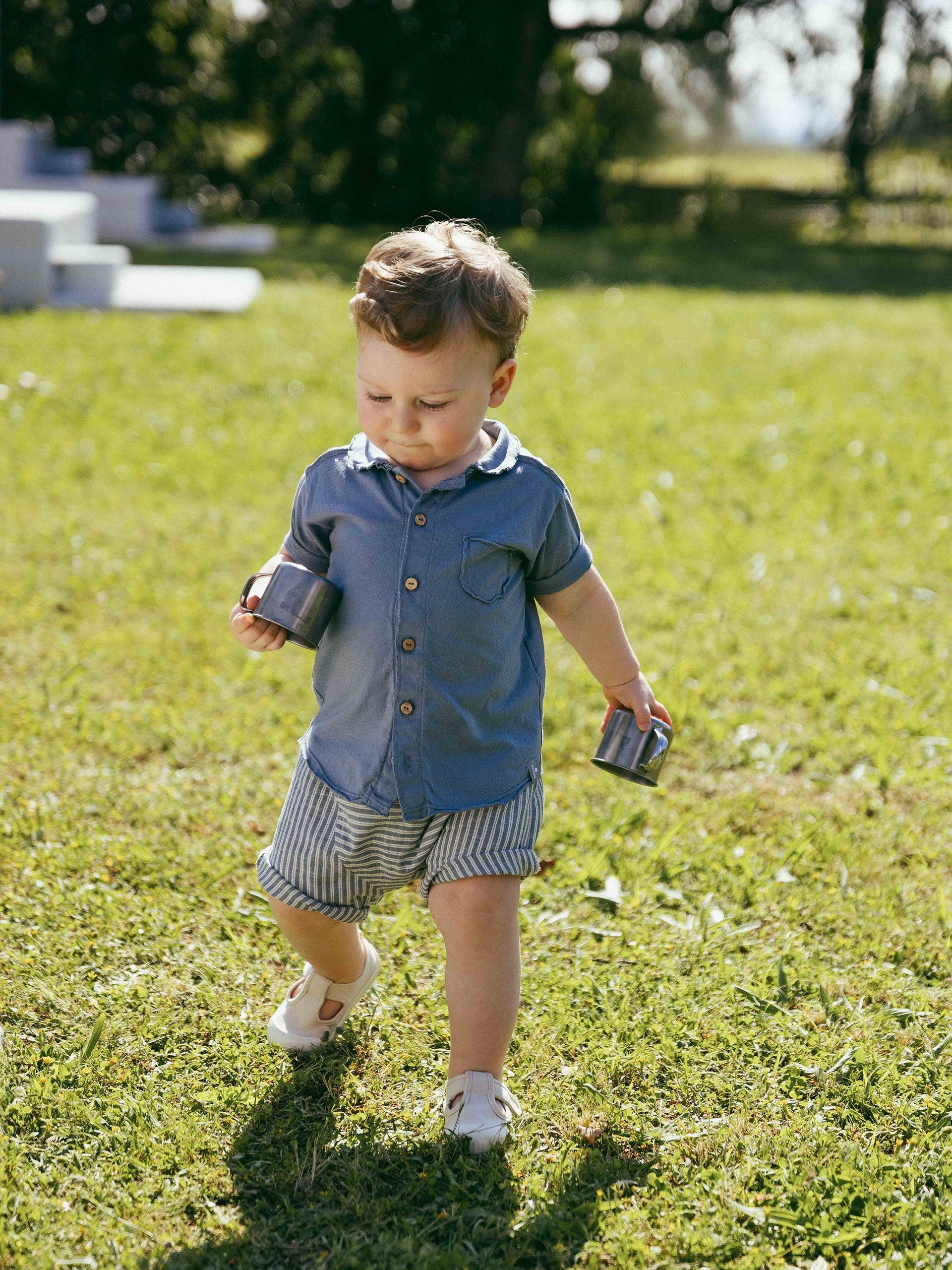 Pull-up shorts in striped fabric - Indigo
