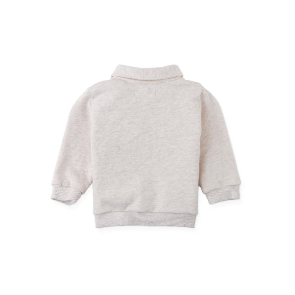 Baby Stefano French Terry Polo Pullover with Chest Dachshund Embroidery (Beige)