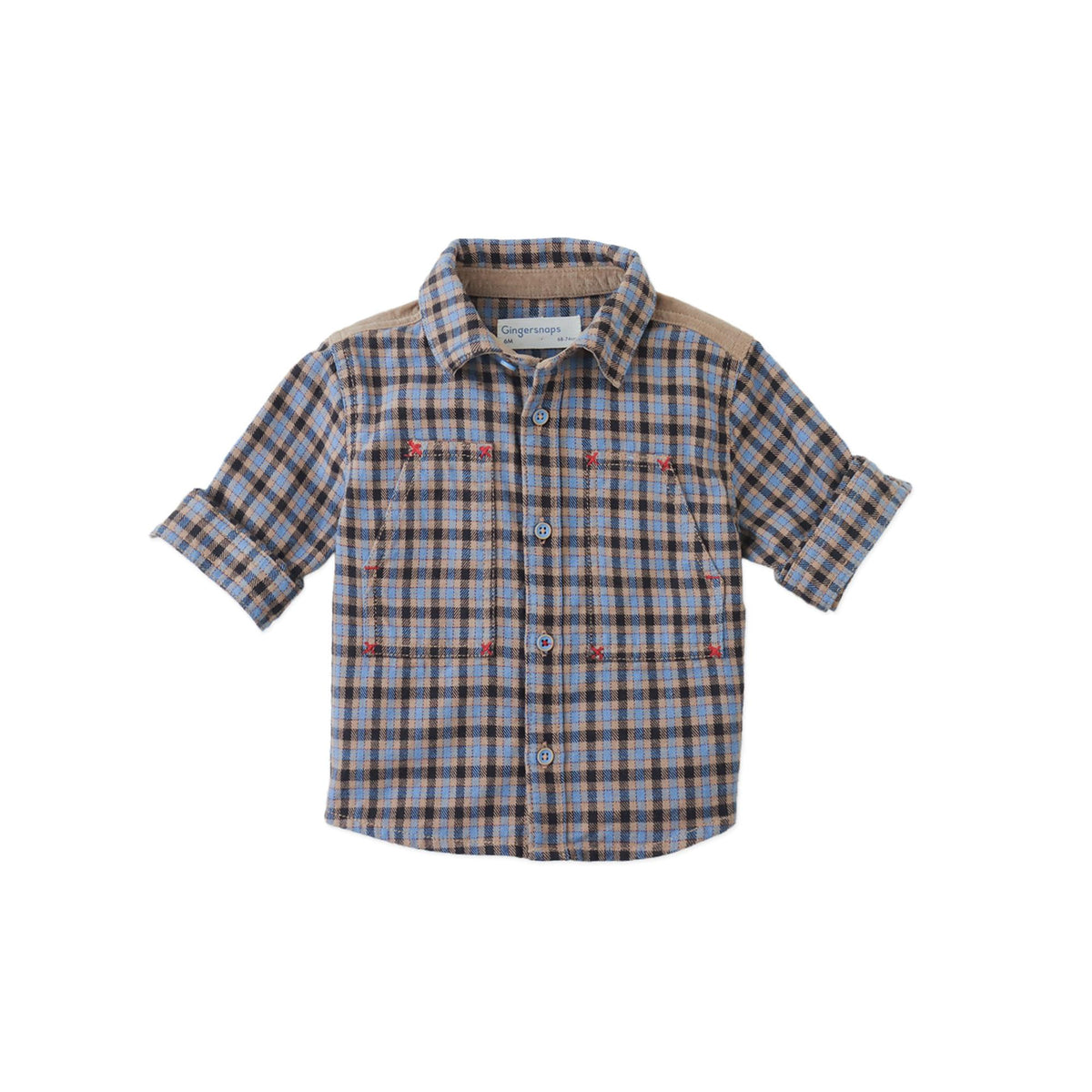 Baby Zeno Checkered Woven Workshirt with Fine Corduroy Combination (Multi)
