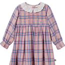 Pink Plaid Floral Embroidered Dress