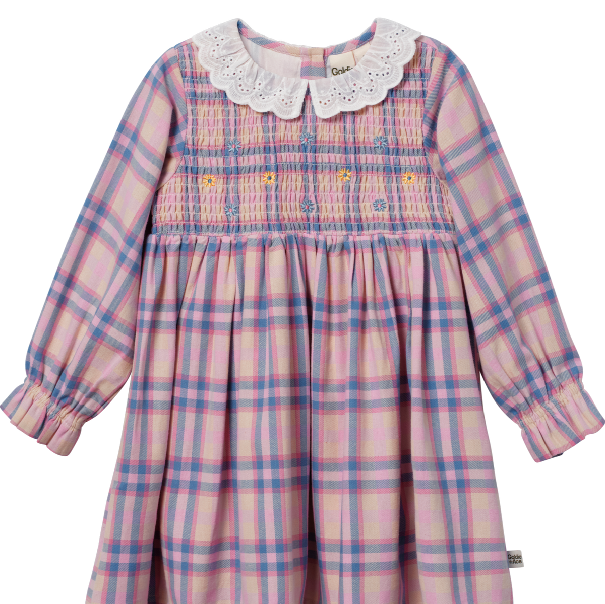 Pink Plaid Floral Embroidered Dress