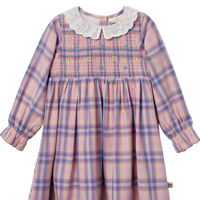 Pink Plaid Floral Embroidered Dress