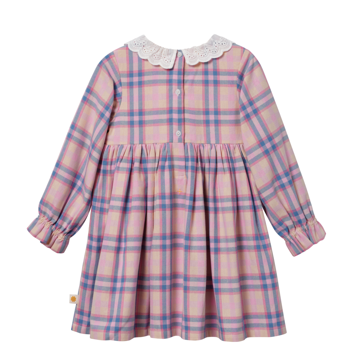 Pink Plaid Floral Embroidered Dress