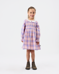 Pink Plaid Floral Embroidered Dress